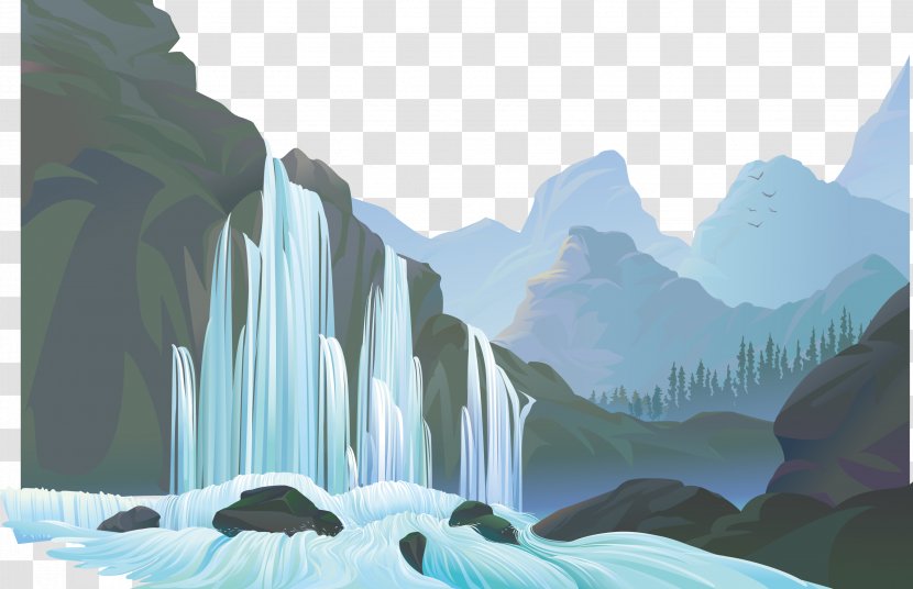 Download - Painting - Vector Mountains And Waterfalls. Transparent PNG