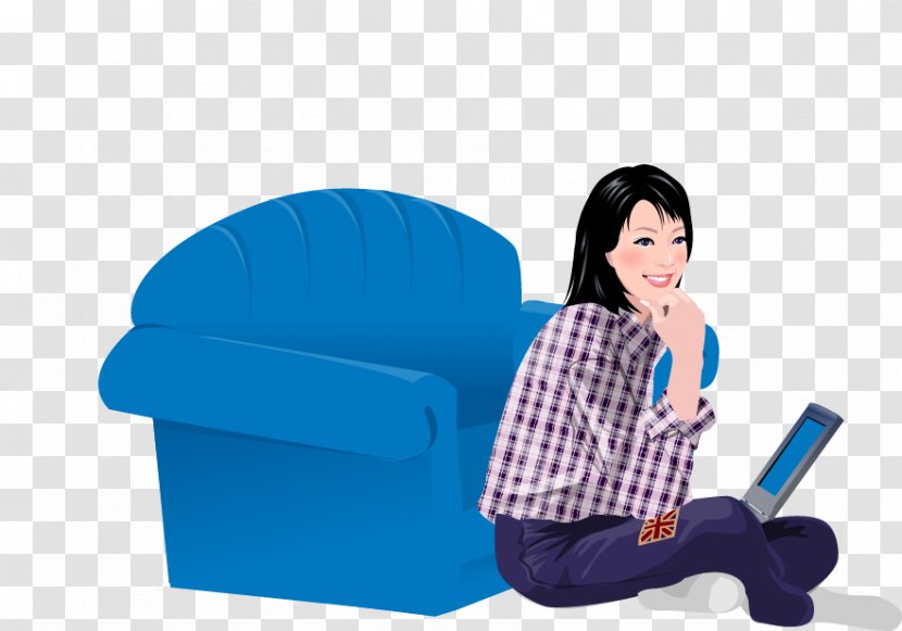 Royalty-free Illustration - Tree - Blue Sofa Watching The Tablet Vector Woman Transparent PNG