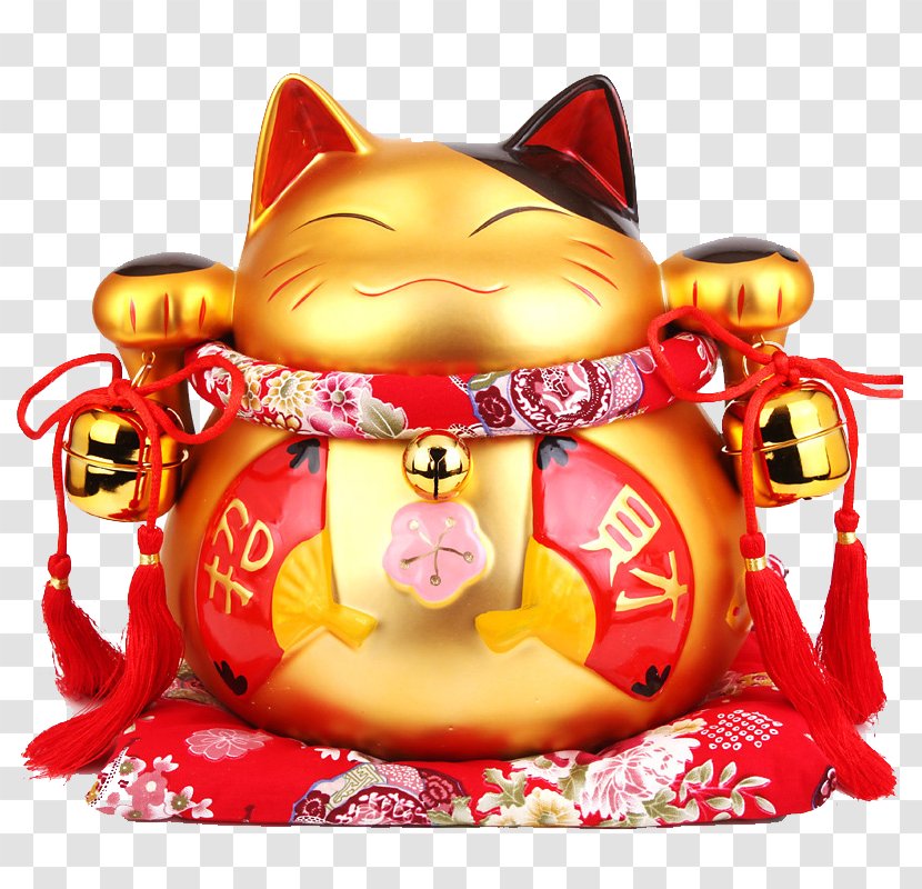 Japanese Bobtail Maneki-neko Chinese New Year - Christmas Ornament - Golden Lucky Cat Transparent PNG