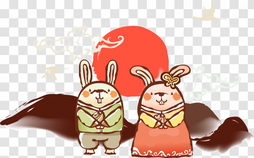 Cartoon Chinese Zodiac Shading - Rabits And Hares - Vector Rabbit In Front Of The Sun Transparent PNG