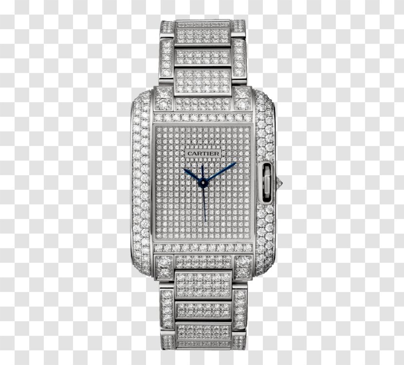Cartier Tank Watch Diamond Cut - Metal - Silver Male Transparent PNG