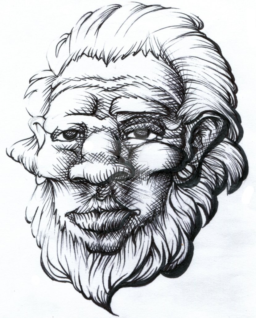Black And White Facial Hair Art Drawing Portrait - Watercolor - Wise Man Transparent PNG