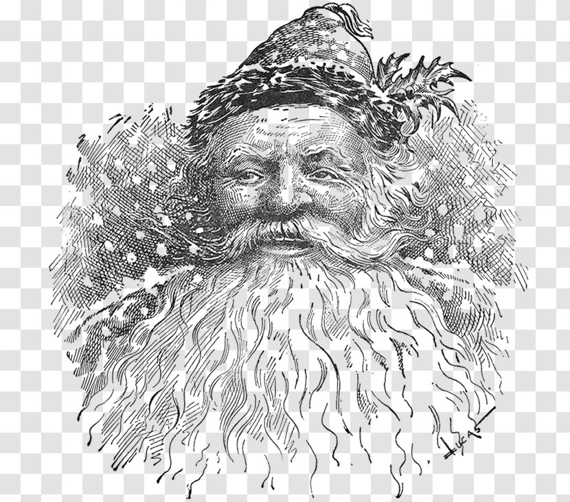Santa Claus Black And White Christmas Sketch - Hair Transparent PNG