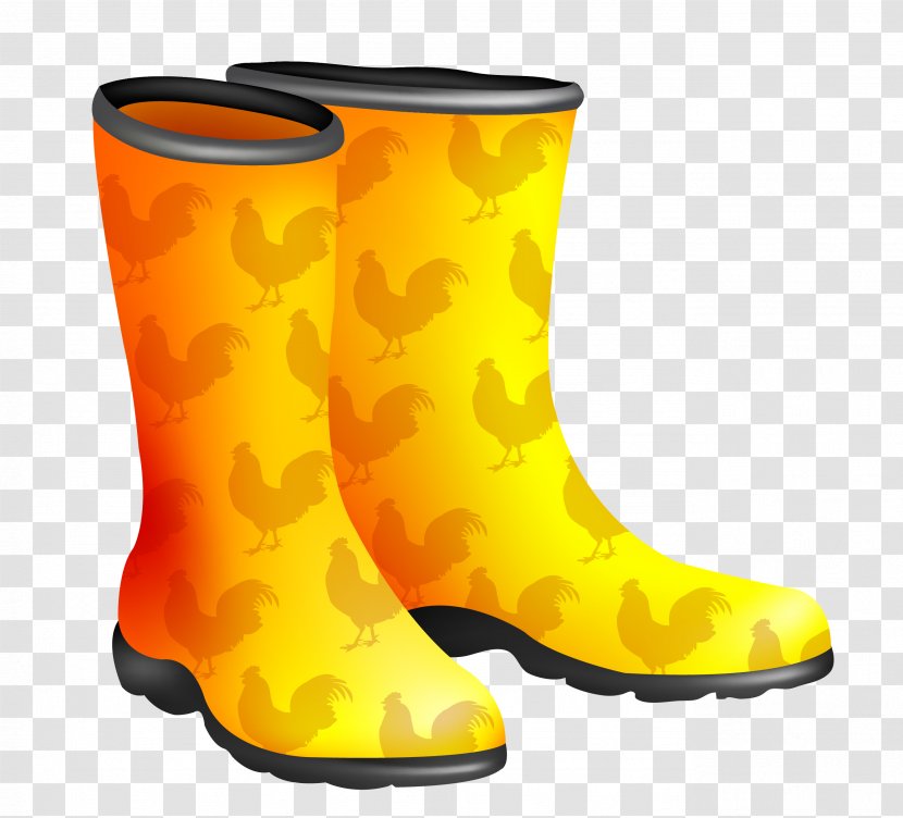 Chicken Wellington Boot Rooster - Footwear - Yellow Rain Boots Vector Transparent PNG