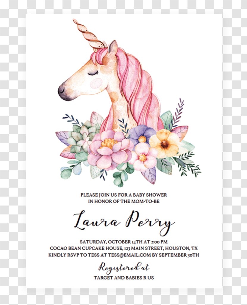 Unicorn Flower Watercolor Painting Canvas Poster - Wreath - Babyshower Transparent PNG