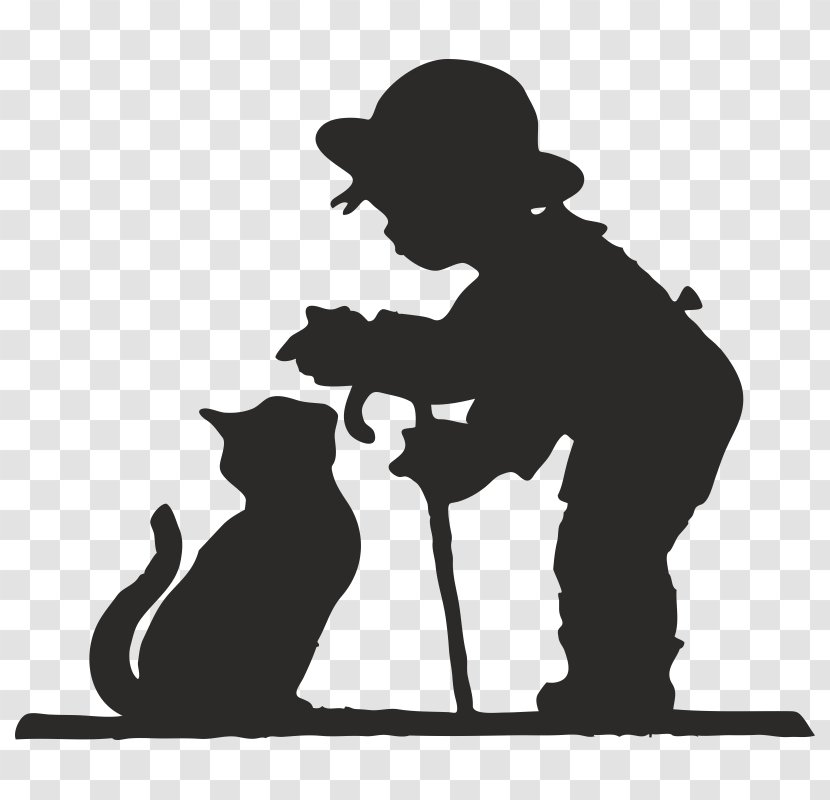 Cat Dog Silhouette Clip Art - Black And White Transparent PNG