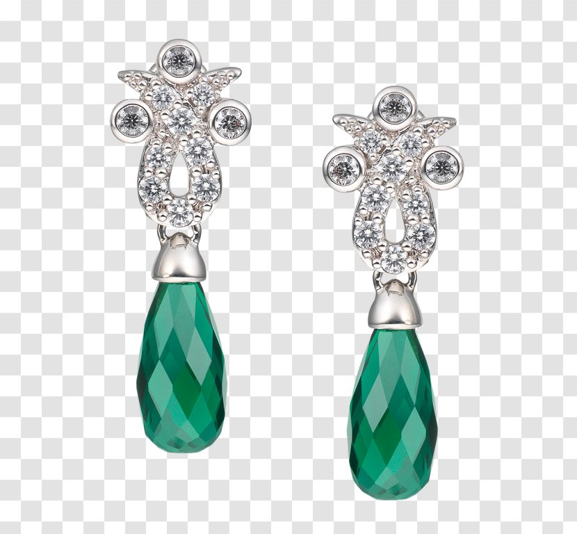 Green Earrings Emerald Jewellery Diamond Drop - Body Piercing Transparent PNG