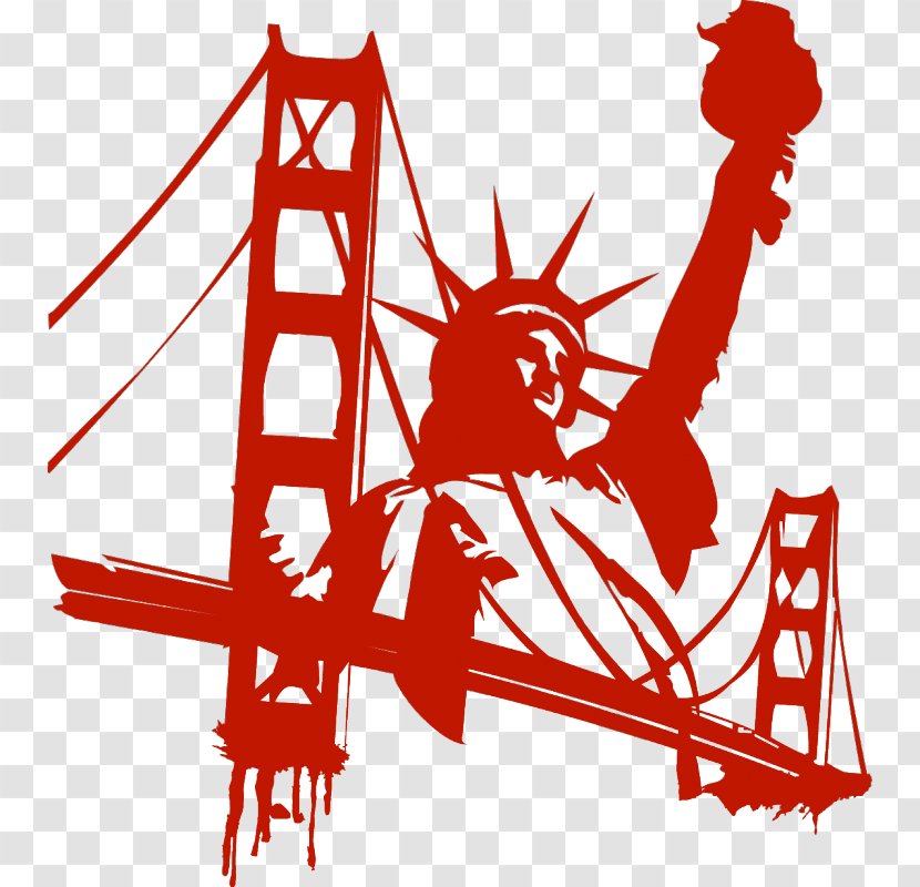 Statue Of Liberty Manhattan Bridge Golden Gate Sticker - Artwork Transparent PNG