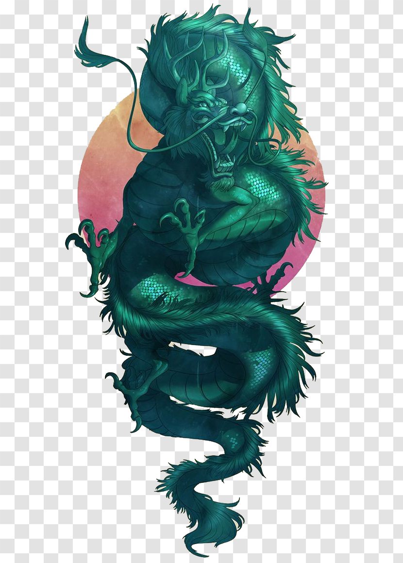 Jade Dragon Illustration - Color - Green Pattern Transparent PNG