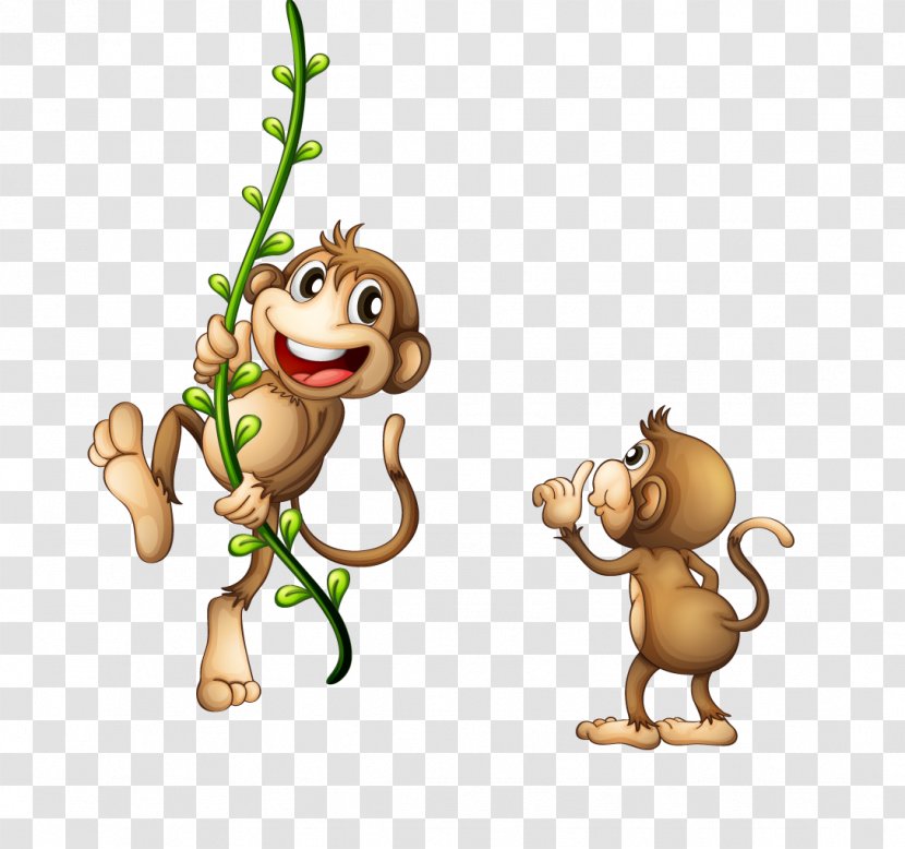 Monkey Vine Clip Art - Vertebrate - Brown Holding Green Branches Transparent PNG
