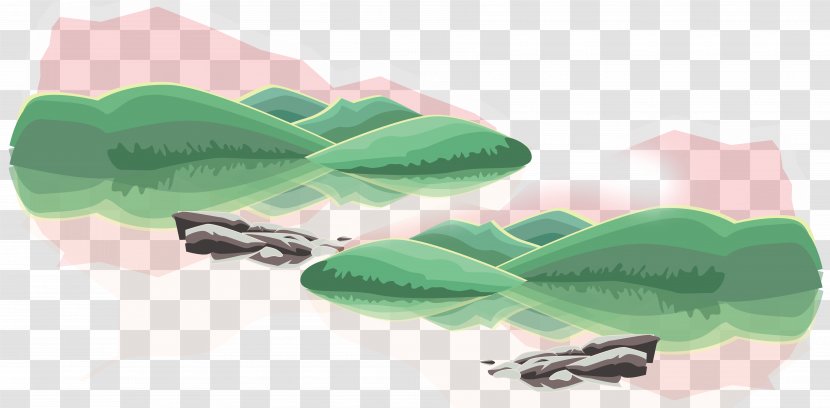 Qingshui District Green Cartoon - Mountain Water Stone Background Decoration Transparent PNG