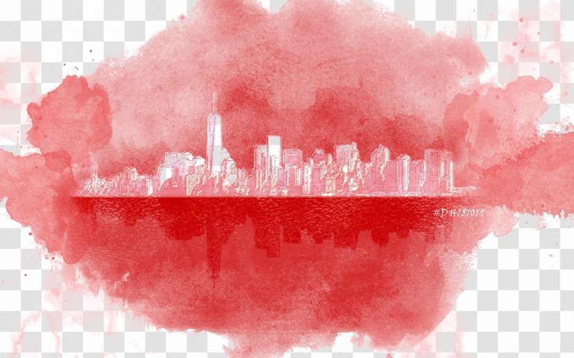 Watercolor Painting Art Illustration - Business - Rendering Red City Building Transparent PNG