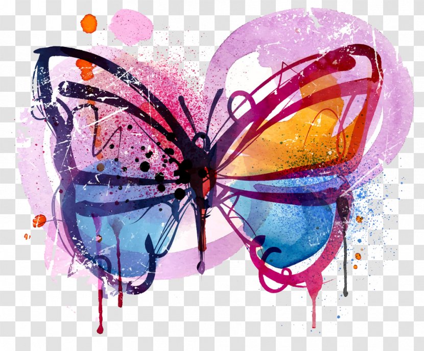 Butterfly Paint 1080p High-definition Television Drawing - Invertebrate - Ink Transparent PNG
