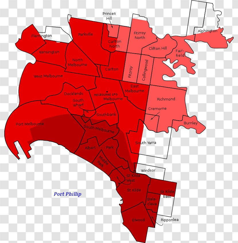 City Of Melbourne Map Inner Suburb Yarra - Neighbourhood Transparent PNG