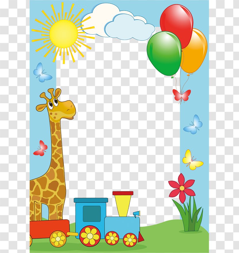 Child Picture Frame Illustration - Meadow - Giraffe Station Wall Sheet Transparent PNG