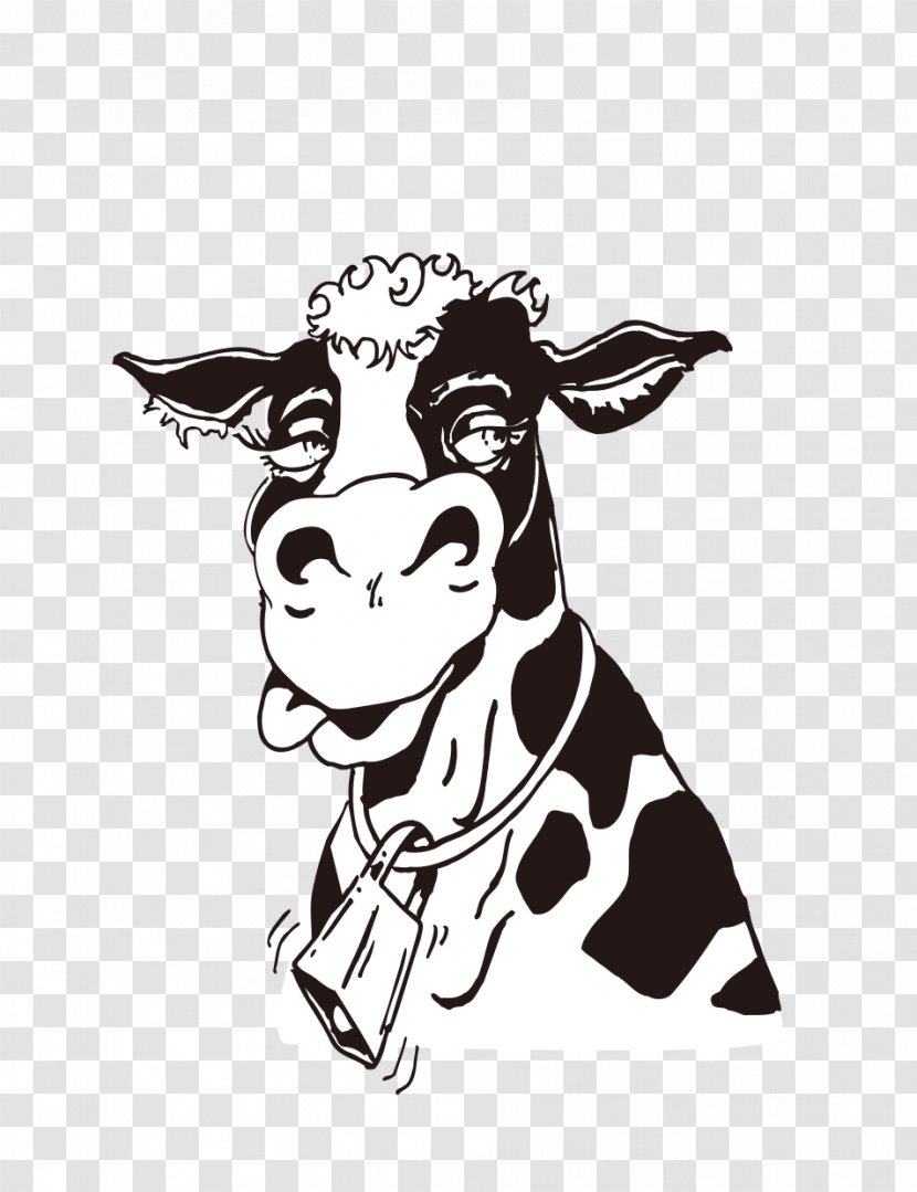 Cattle Cartoon Illustration - Giraffidae - Black And White Cow Transparent PNG