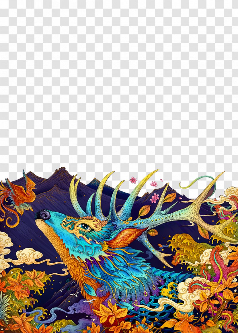 China U7c2au4e2du5f55 Illustrator Ukiyo-e Illustration - Behance - Gorgeous Deer Transparent PNG