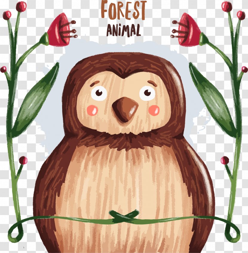 Owl - Drawing - Cute Painted With Flowers Decoration Transparent PNG