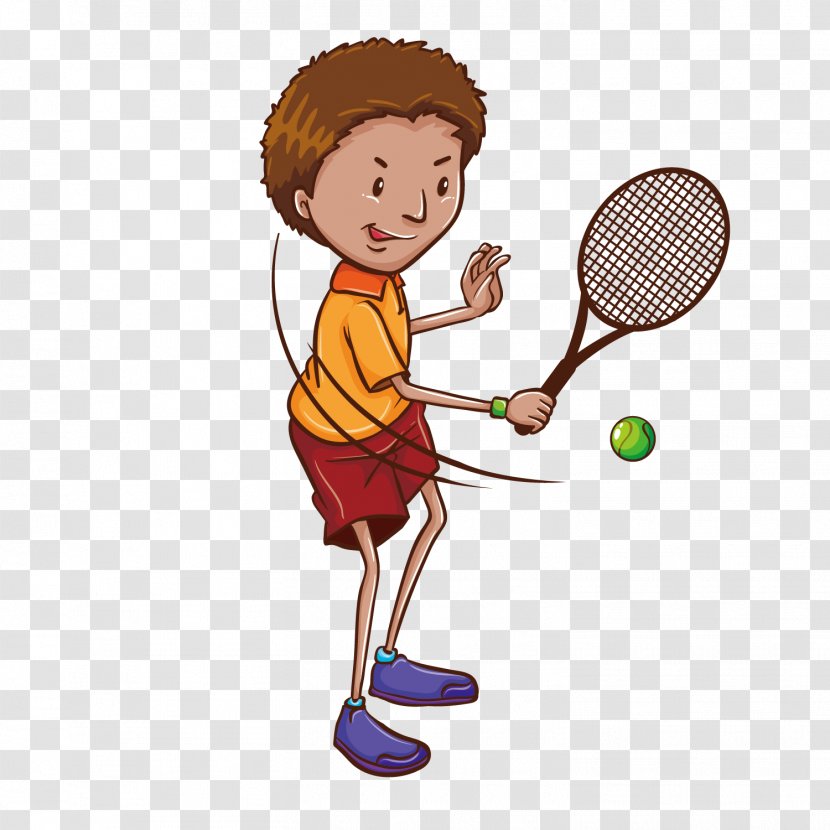 Tennis Player Drawing Illustration - Boy - Vector Cartoon Child Transparent PNG