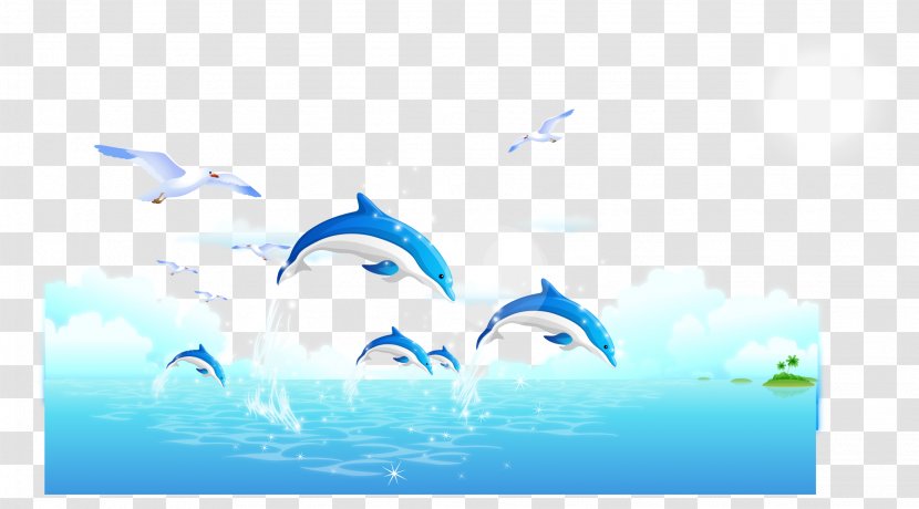 Royalty-free Dolphin Illustration - Blue - Dolphins Background Material Vector Sea Transparent PNG