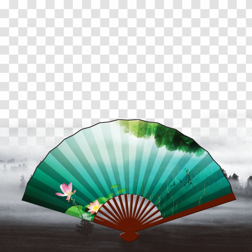 Hand Fan Ink Wash Painting Chinoiserie Google Images - Decorative Transparent PNG