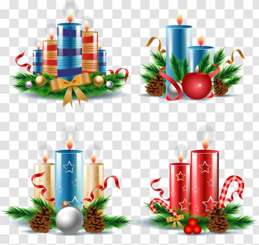 Christmas Tree Candle Euclidean Vector - Cartoon Candles Transparent PNG