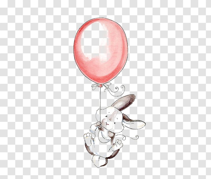 Watercolor Painting Rabbit Work Of Art Illustration - Pulling The Balloon Transparent PNG