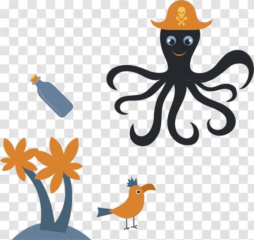 Piracy Boat Navio Pirata Child - Art - Bottle Coconut Octopus Vector Elements Transparent PNG