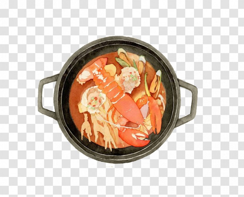 Seafood Clay Pot Cooking Cartoon - Delicious Lobster Casserole Transparent PNG