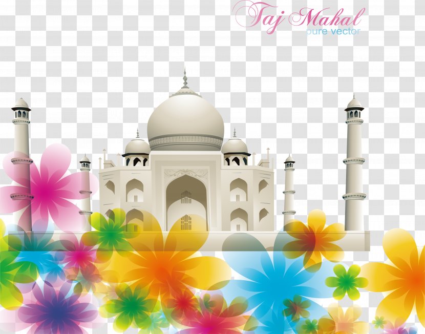 Taj Mahal Illustration - Monument - Colorful Flowers Church Poster Transparent PNG