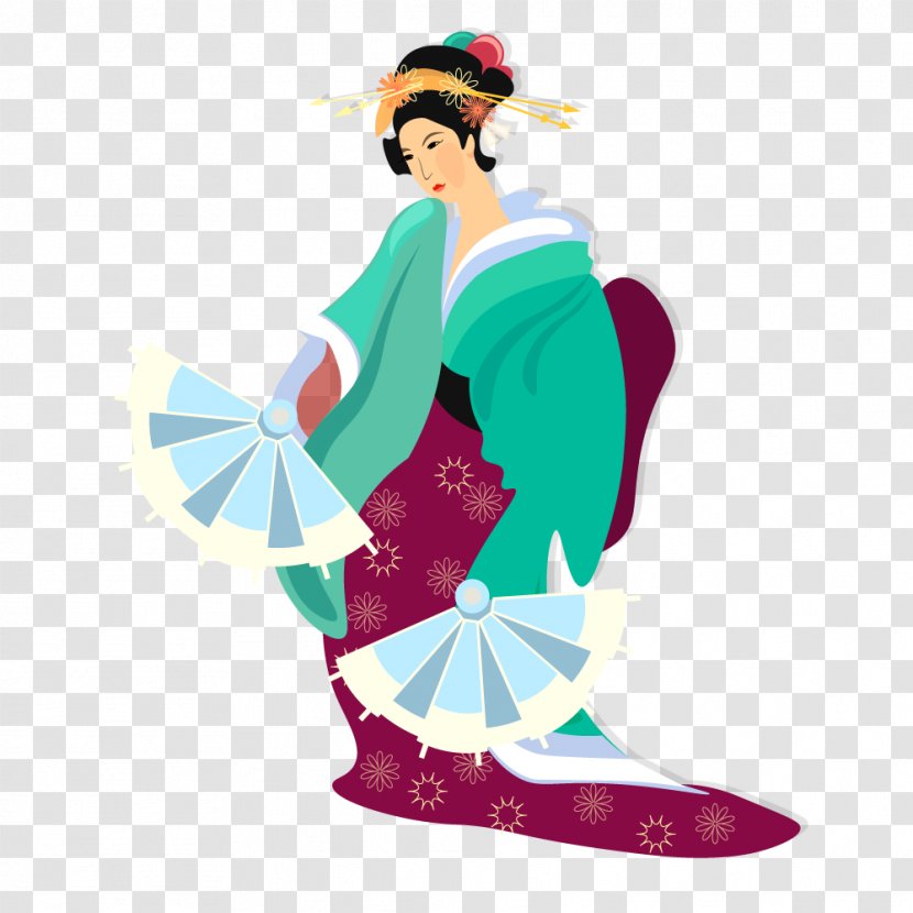 Japan Geisha Cartoon - Costume - Vector Japanese Dancing Transparent PNG