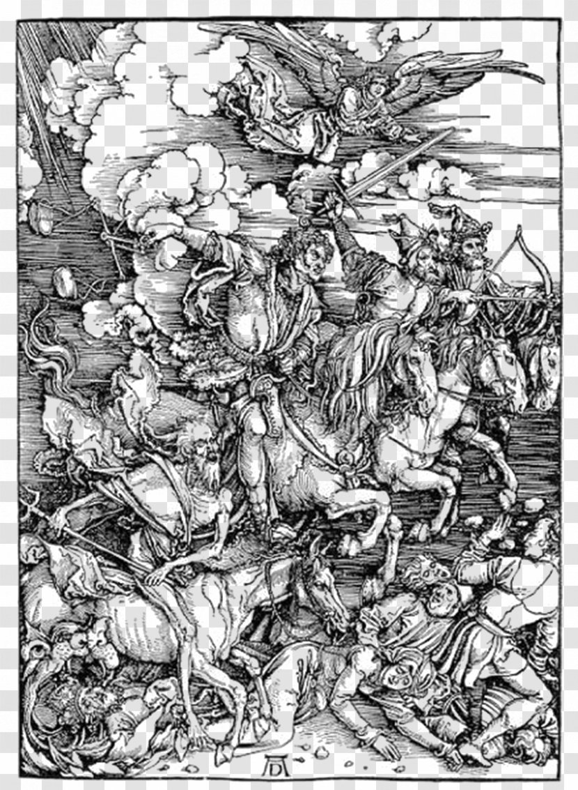 Four Horsemen Of The Apocalypse Book Revelation Bible 6 - Black And White - Medieval War Illustrator Transparent PNG