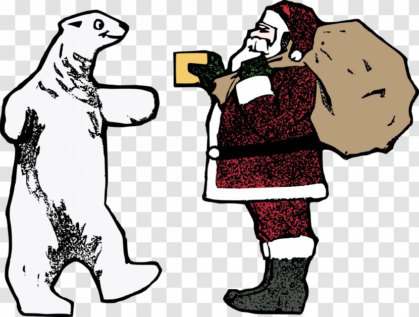 Polar Bear Santa Claus Christmas Clip Art - Watercolor Transparent PNG