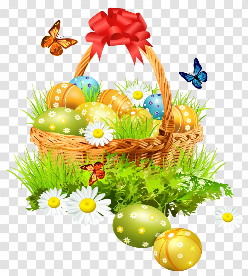 Easter Computer File - Produce - Basket With Eggsand Butterflies Clipart Picture Transparent PNG