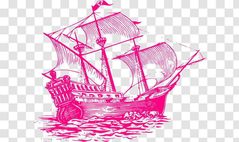 Sailing Ship Drawing Piracy Clip Art - Magenta - Sailors Transparent PNG