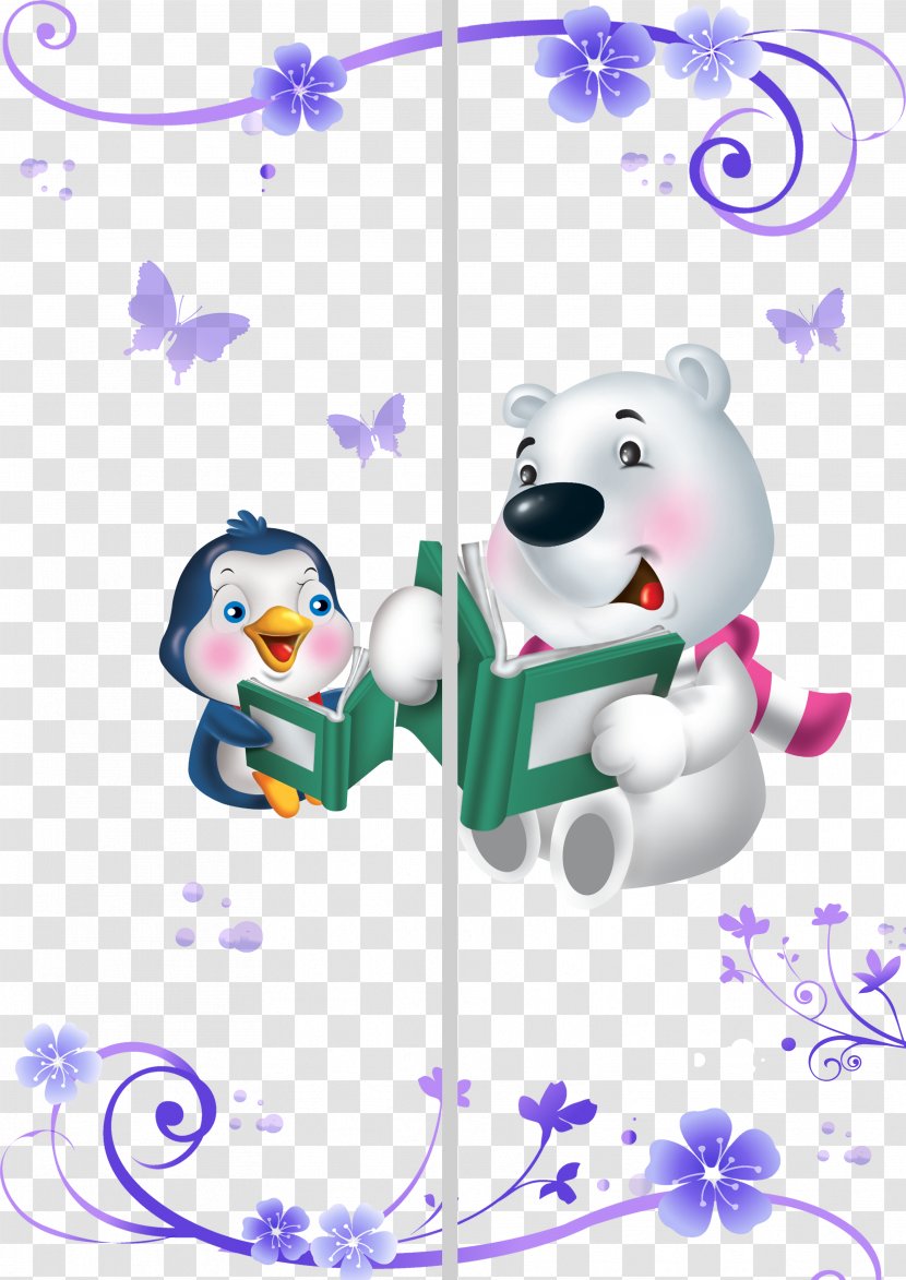 Cartoon Designer Clip Art - Flower - Sliding Door Bear Reading Transparent PNG