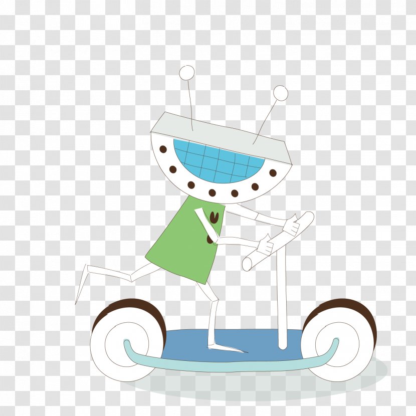 Cartoon Illustration - Turquoise - Riding A Scooter For Robot Transparent PNG