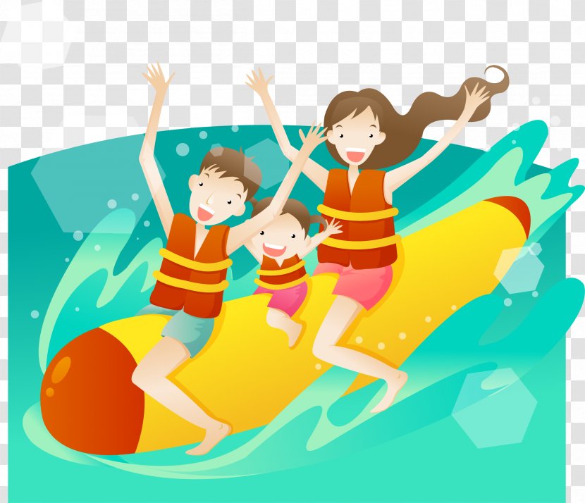 Banana Boat Painting Cartoon Illustration - Human Behavior - Sitting On A Transparent PNG