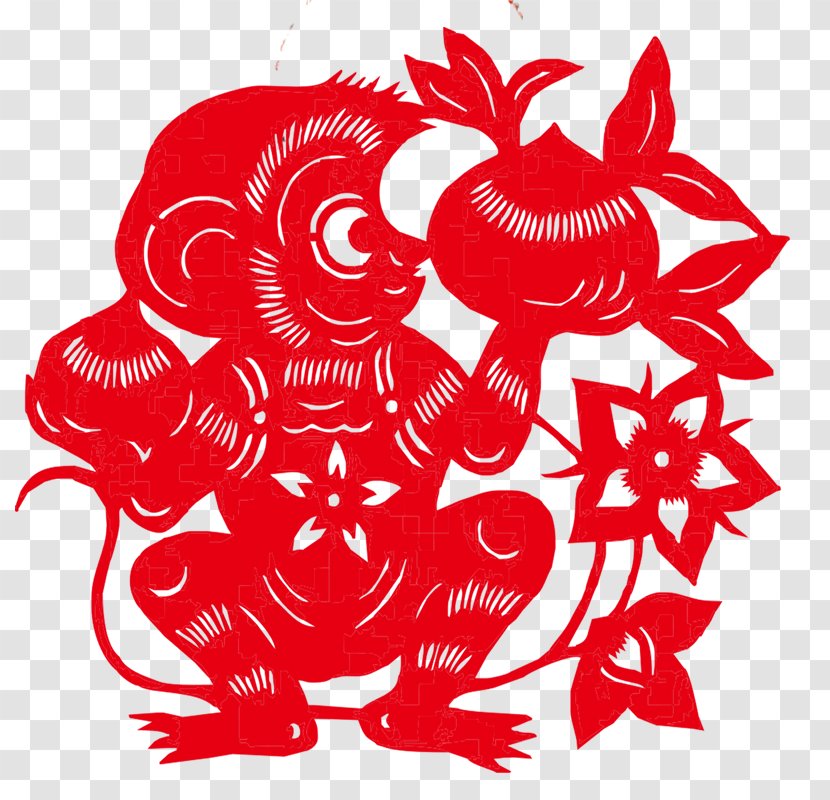 Chinese Zodiac Papercutting Monkey Clip Art - Cartoon - Paper-cut Transparent PNG