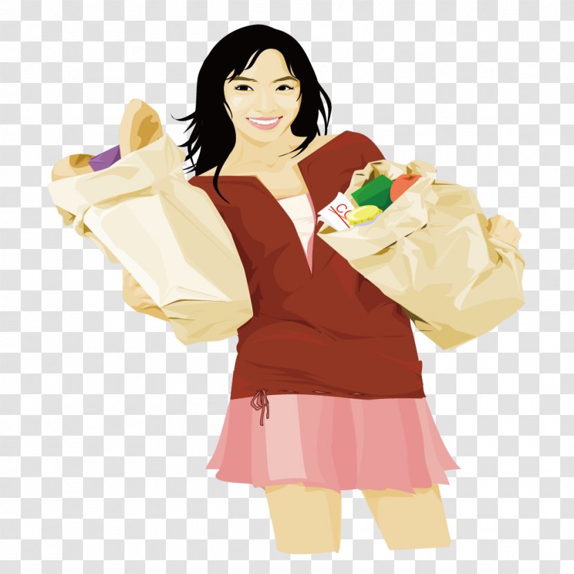 Cartoon Illustration - Silhouette - Return Shopping Skirt Woman Transparent PNG