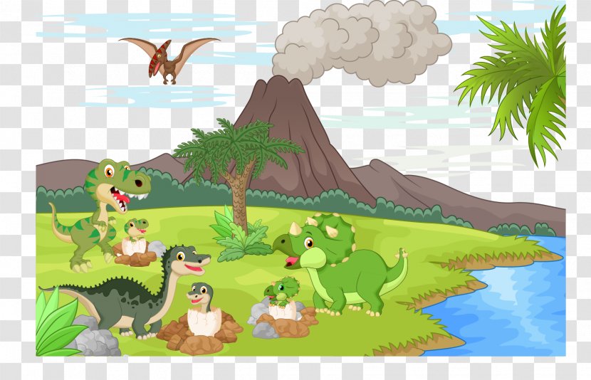 Tyrannosaurus Velociraptor Dinosaur Landscape - Nature - Vector Monster Transparent PNG
