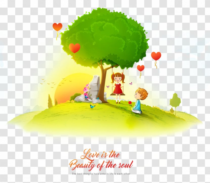 Love Soul High-definition Television Romance Wallpaper - Heart - Creative Cartoon Hand-painted Tree-loving And Child Transparent PNG