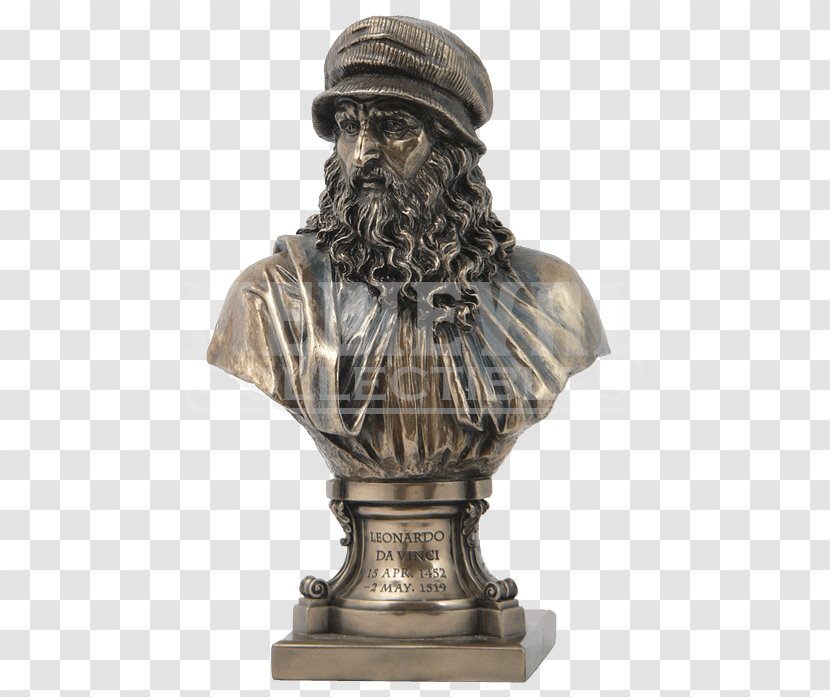 Bust Italian Renaissance Bronze Sculpture - Polymath - Leonardo Da Vinci Transparent PNG