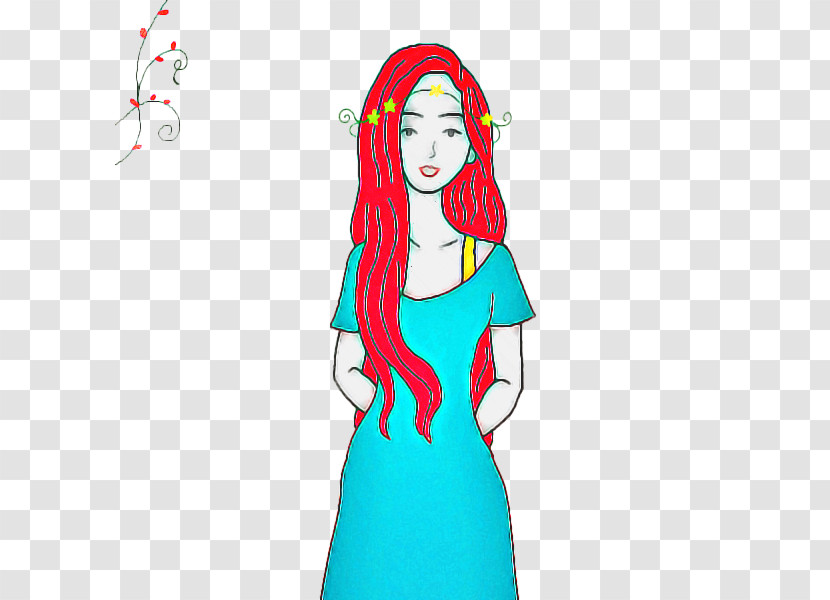 Turquoise Cartoon Long Hair Smile Style Transparent PNG