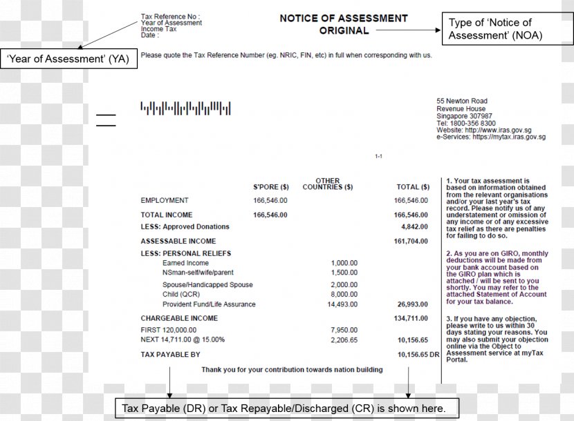 Inland Revenue Authority Of Singapore Income Tax Assessment - Bill Refund Transparent PNG