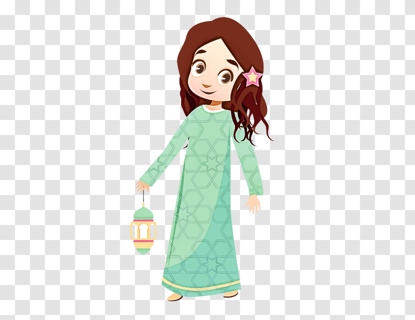 Cartoon Green Doll Brown Hair Sleeve Transparent PNG