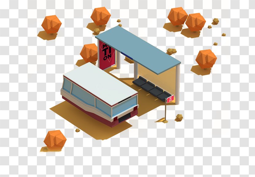 Bus Interchange Stop Low Poly - Animation - Three-dimensional Cartoon Station License Transparent PNG