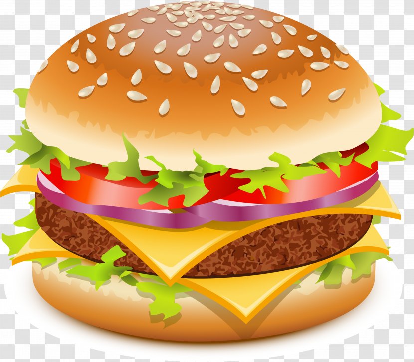 Hamburger Veggie Burger Cheeseburger Whopper Fast Food - Breakfast Sandwich - Vector Transparent PNG