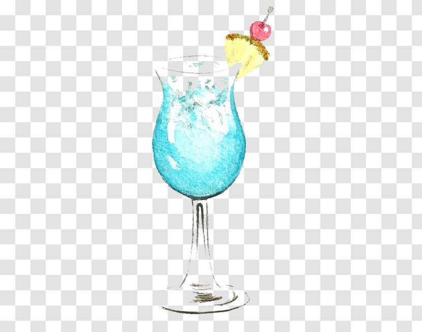 Blue Hawaii Juice Cocktail Watercolor Painting Lagoon - Batida Transparent PNG