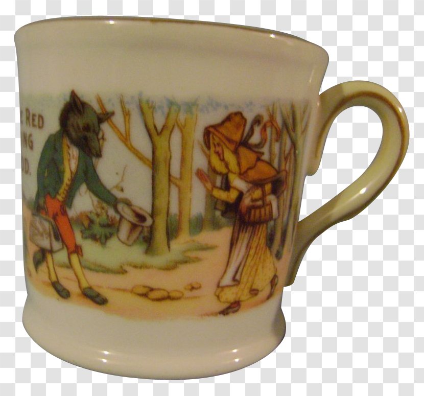 Coffee Cup Mug Saucer Porcelain Little Red Riding Hood - Transferware Transparent PNG